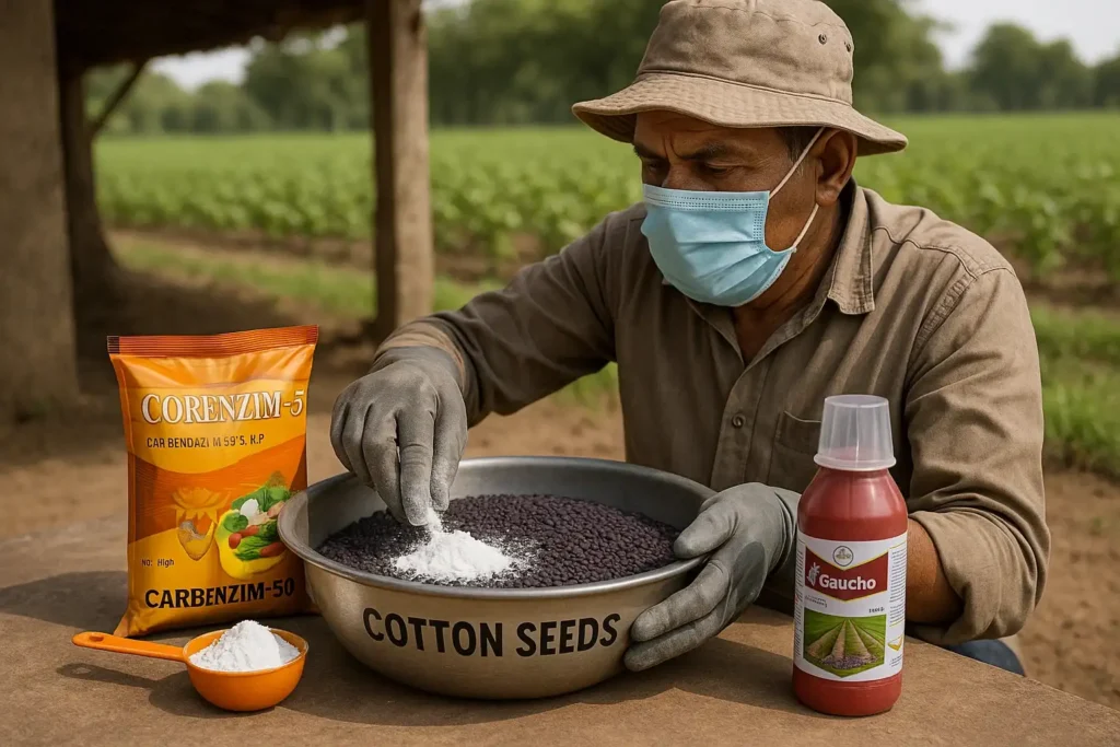 Effective treatment of cotton seeds with chemical drugs before sowing